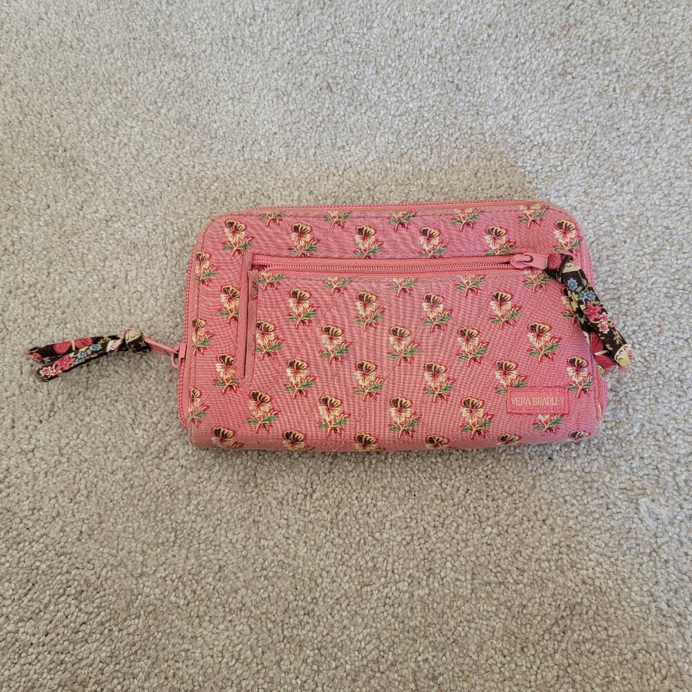 Vera Bradley Older Style Pink Peonies Print Clutch Wallet